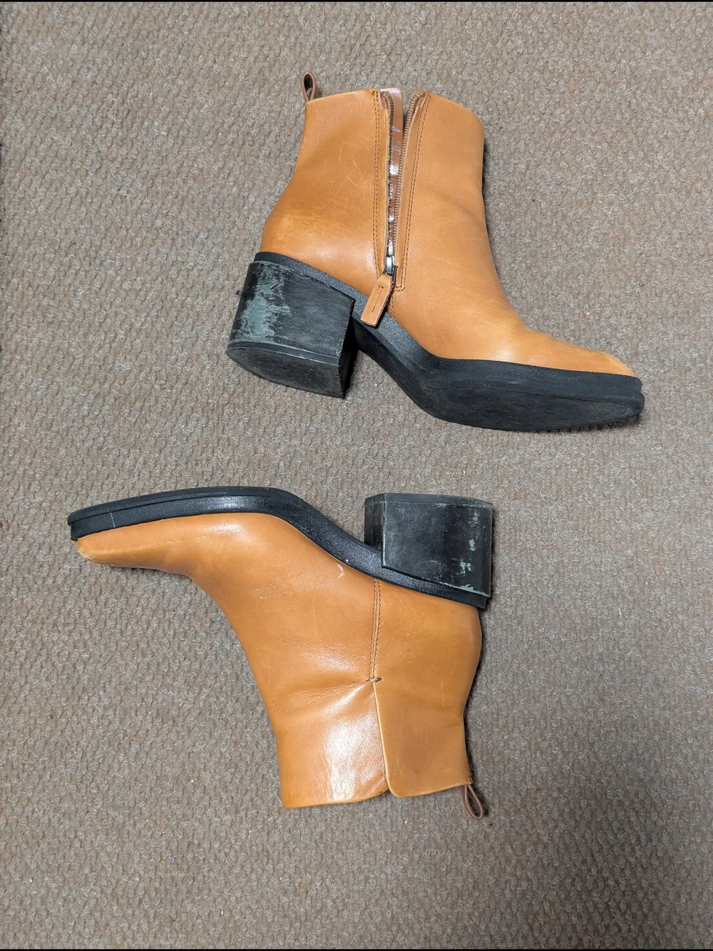 Tan Brown Leather Ankle Boots Zipper Booties Size 8
